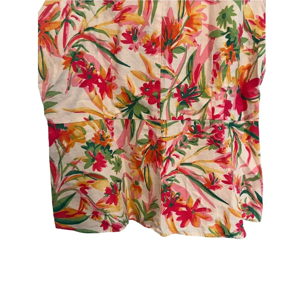 J.Crew Womens Floral Linen V-Neck Peplum Tank Top Pink Orange G5318 Size 12